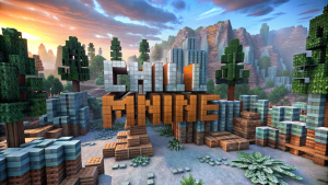 make the text of Chill Mine in Minecraft font against the background of minecraft 1.20