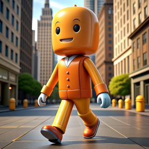 Comic Character, Low Poly, Smiling Face walking in New York street