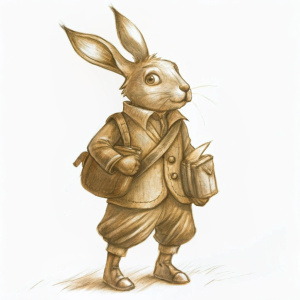 cozy postman rabbit
full height character
dynamic pose,
game character,
nice, a bag of letters,
newspaper in hand,  fantasy
