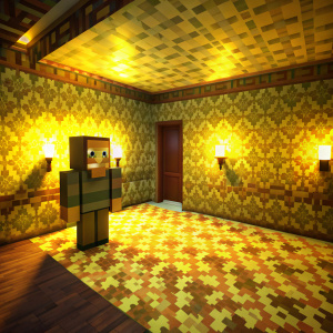 Minecraft, Horror, liminal space, yellow wallpaper, brown carpeted, static glitch