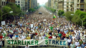 close-up Farmers strike in city from Spain