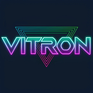 Dynamic logo for technology brand Vitron. Futuristic design with neon colors