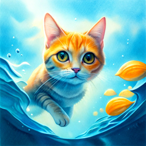 CAT UNDER WATER WITH WAVE