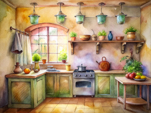 a sketch of a provence kitchen