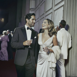 Ed Weeks and Rebecca Rittenhouse at the after-party for The Mindy Project finale. Black-tie event with celebrities and industry insiders.