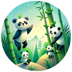A few pandas play in the bamboo forest