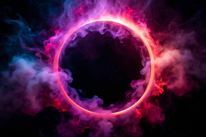 purple red color glowing geometric smoke circle on black background