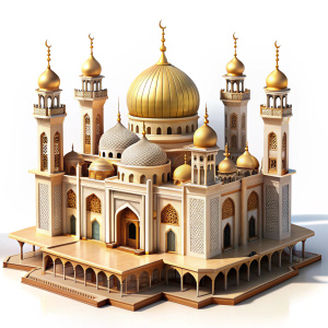 create art of3d depiction of arabic palace for islamic event isolated on white background