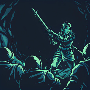 In the virtual world of For Honor - Marching Fire, a valiant female warrior in full armor battles enemies within a vast cave system. The scene pulsates with the sounds of combat and the play of light and shadow, highlighting the meticulous craftsmanship of the game's creators.