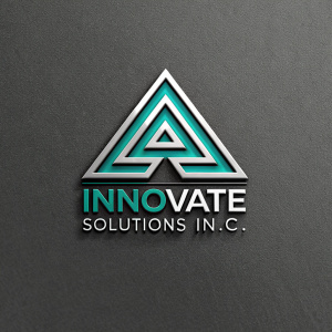 Stylized logo for Innovate Solutions Inc. Features bold, angular design in shades of teal and silver. Text is in a sleek, modern font.