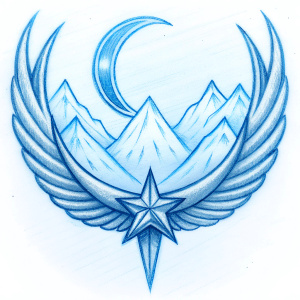 
crescent, star, unmanned aerial vehicle, mountain and wing themed logo
