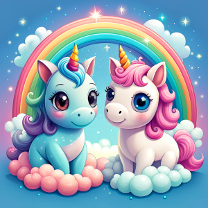2 unicornios bebe cute diferentes con arcoiris