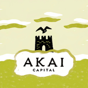Modern logo concept for financial firm. Design features a sleek, castle-inspired icon with an integrated bird motif. Below the graphic, the brand name 'AKAI Capital' is displayed in a minimalist, elegant font. Dark navy and gold colors create a sophisticated, professional look.