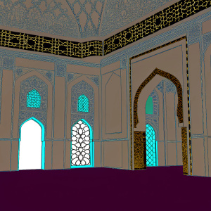 Stunning interior of Jama Masjid Mosque in Fatehpur Sikri, India. Richly decorated walls and ceilings.