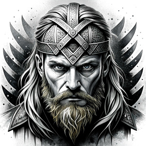 walhalla, viking warrior,  runics face, black work, white backrounds