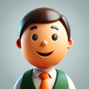 Create a charming 3D icon of a job seeker persona with smiling face, white background