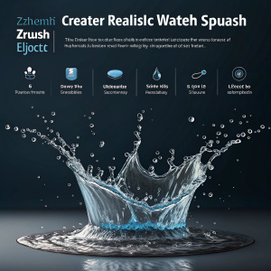 Tutorial on creating realistic water splash effects in Zbrush by Suphawat Mukcharoen. Step-by-step guide, showcasing dark background with water droplets and splash details.