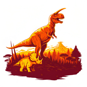 Stunning promotional image for *Walking with Dinosaurs: The 3D Movie*. Shows a towering T-Rex alongside a small Triceratops. Majestic prehistoric landscape background.
