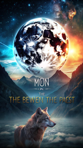 a movie poster, film title the moon and the wolf between the past and present