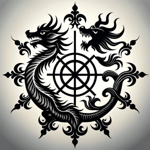 Nordic dragon-boat - pattern vegvisir symbol –  high-definition design grey and black, realistic tattoo design, white background