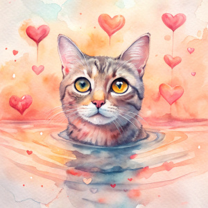 bigeye realistic cat on swim