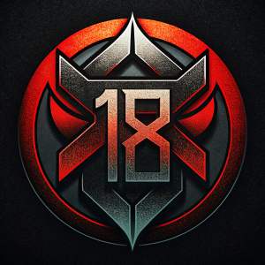 LOGO CON EL NUMERO 18 LETRAS JAPONESAS NEGRO 