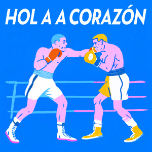 Poster for the movie 'HOL A CORAZON'. Illustration of a stylized boxing match. Green background. Bold typography