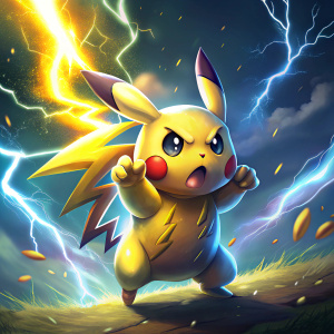pikachu sacando rayos con vista desde abajo estilo anime