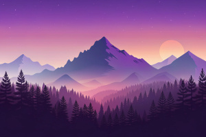 minimal mountain, purple theme, trees, firewatch theme