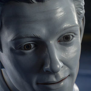 Digital 3D model of Tom Holland's headshot. Close-up view. White material. MCU star. Realistic facial details.
