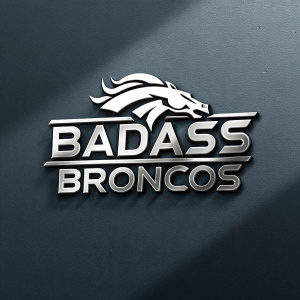 Digital illustration of the Badass Broncos logo. Silver and black colors on a dark background.