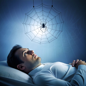 A sleeping person dreams of seeing a spider.