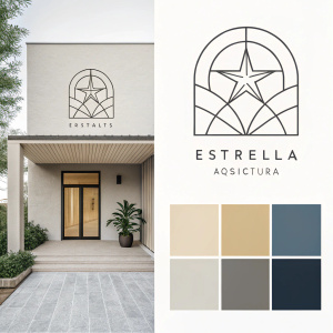 Modern logo design for Estrella Arquiteturia. Simple, clean, and abstract shape in neutral colors, evoking architecture and art.
