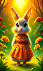 Bunny in a dress, soft background