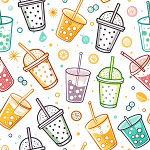 Bubble milk tea
,Fun colorful line doodle shape seamless pattern. Creative minimalist style art background for children or trendy design with basic shapes. Simple childish scribble backdrop.