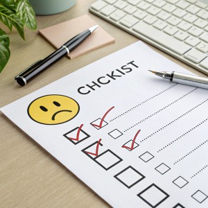 A humorous photo featuring a checklist with a frowning emoji, implying disregard for someone's likes.