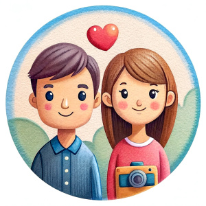 create a cute illustration logo for an instagram page which posts couple stories using art illustrations. add "palpal.stories as"