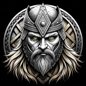 walhalla, viking warrior,  runics face, black work, white backrounds