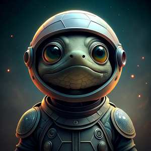 helmet black astronaut anthropomorphic TURTLE, full body, 8k super, high quality, chibi pixar style, moon, best quality face, focus on face