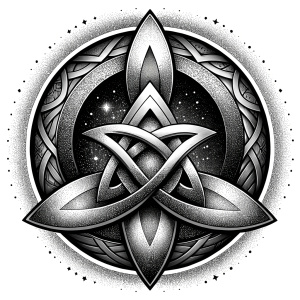 Celtic Paganism and Druidry symbols tattoo design - perfect realistic art - high-definition - grey and black - white background 