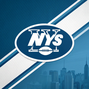 Digital artwork of New York Jets logo. 'NY' in bold, stylized font. Blue and white primary colors.