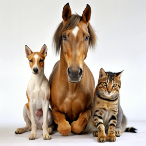 a cat a dog and a horse