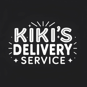 Sophisticated logo design for Kiki's Delivery Service featuring sleek, bold lettering. White text on black background.