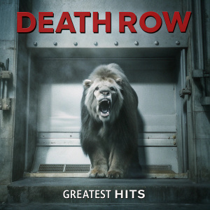 Remastered 'Death Row: Greatest Hits' album cover. Dominated by a striking red color scheme. Central image features a menacing, tusk-like creature, evoking a sense of primal power and intensity.