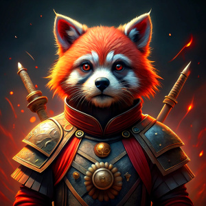 red panda but from the darksouls, with a sword and a shield