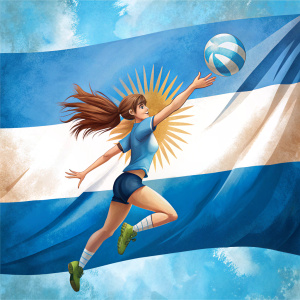 una bandera argentina con una nena jugando al voley