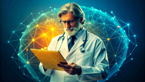  Medical technology, innovation health and medical research, healthcare and medicine concept. Doctor or technician working with AI data analysis, lab experiment, data science