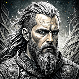 Nordic ragnar - perfect realistic art, high-definition grey and black, white background tattoo design