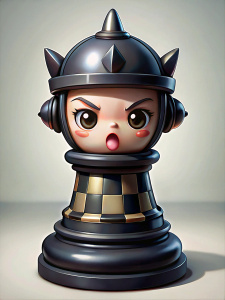 LA TORRE de ajedrez negro, estilo chibi, ENOJADO, SACANDO LA LENGUA, LENGUA LARGA, MOSTRANDO LA LENGUA