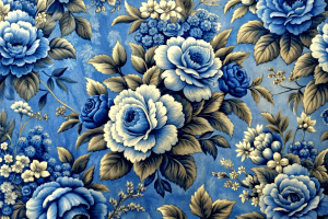 Contemplation Blue Medium Antique Floral Fabric